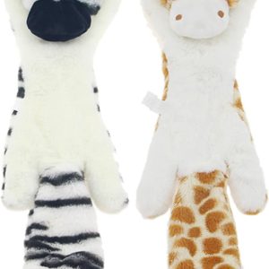 Hotype Plush Squeaky Dog Chew Toys, No Stuffing Durable 2 Pack Puppy Toys Set, for Small Medium Dogs Avoid Boredom - Deer and Zebra