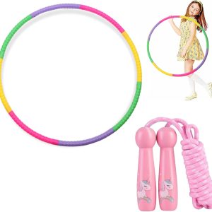 Hula Hoops,Hula Hoop Kids with Skipping Rope,8 Sections Colorful Detachable Fitness Hula Hoops for Kids,Collapsible Kids Hula Hoop for Fitness Exercise Gymnastics Dance Games Pet Training Play Sports