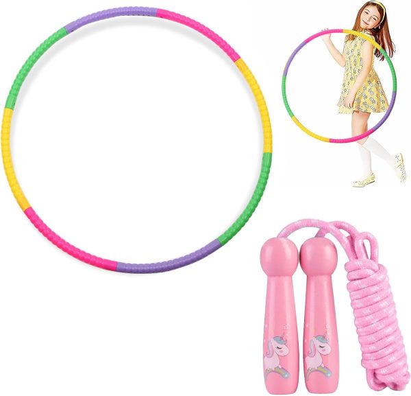 Hula Hoops,Hula Hoop Kids with Skipping Rope,8 Sections Colorful Detachable Fitness Hula Hoops for Kids,Collapsible Kids Hula Hoop for Fitness Exercise Gymnastics Dance Games Pet Training Play Sports