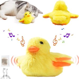 Interactive Cat Toy, Flapping Duck Cat Toy, Rechargeable Touch Activated Duck Cat Squeaking Catnip Toy for Cats/Kittens, Plush Cat Exercise Toys for Indoor Cats (A)