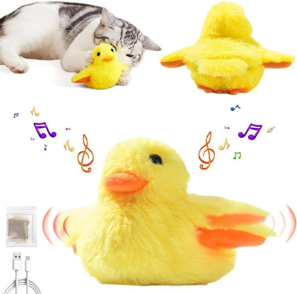 Interactive Cat Toy, Flapping Duck Cat Toy, Rechargeable Touch Activated Duck Cat Squeaking Catnip Toy for Cats/Kittens, Plush Cat Exercise Toys for Indoor Cats (A)