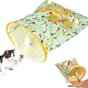 Interactive Cat Tunnel Bags for Indoor Cats - Collapsible Tube Toy with Plush Ball, Tents, and Crinkle Paper - 2024 for Pet Play - Self Interactive Cat Toys （Green）