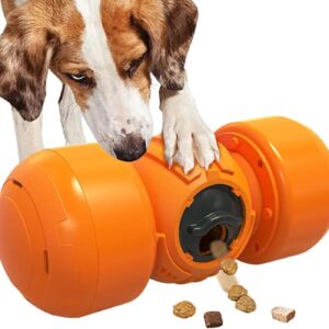 Interactive Dog Toys, Rolling Dog Treat Dispenser Slow Feeder Funny Giggle Dog Enrichment Toy Dog Puzzle Toys Improve IQ Dog Treat Toy for Boredon Medium Large Dogs Indestructible (Orange)