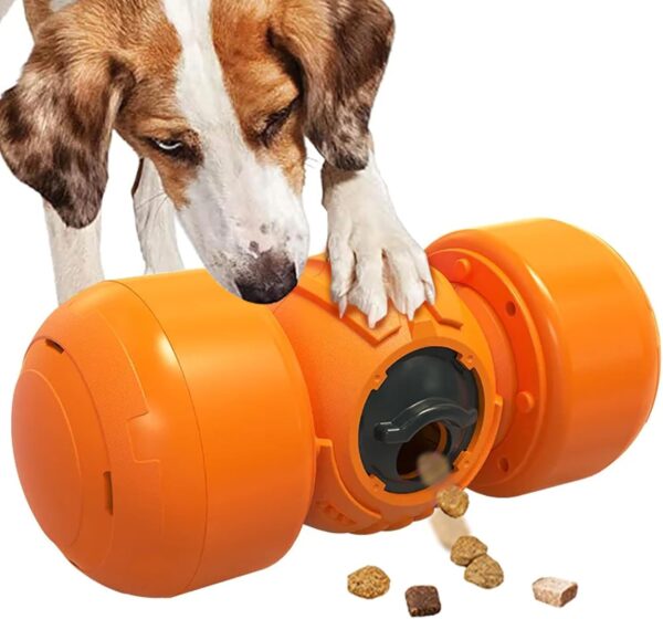 Interactive Dog Toys, Rolling Dog Treat Dispenser Slow Feeder Funny Giggle Dog Enrichment Toy Dog Puzzle Toys Improve IQ Dog Treat Toy for Boredon Medium Large Dogs Indestructible (Orange)