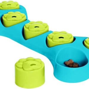 Iquities Dog Puzzle Treat Dispenser, Bone Hide Brain Training Dog Slow Feeder, IQ Interactive Toy for Dogs,Blue & Green