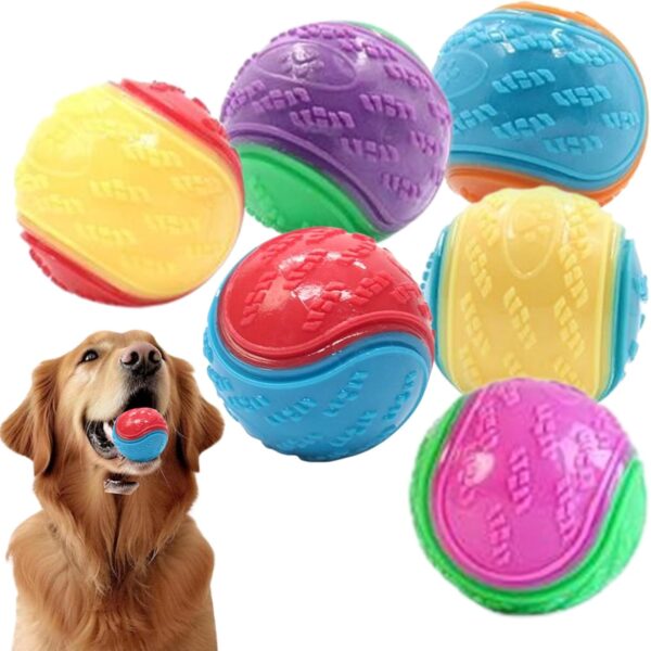 Irunfast 6Pcs Dog Balls, Squeaky Dog Ball Dog Toys Teeth Cleaning Puppy Chew Toys Indestructible Interactive Dog Ball Pet Training Ball Dog