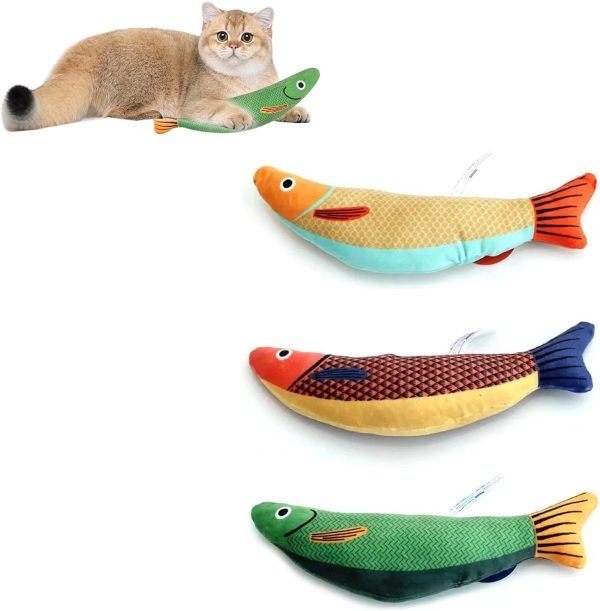 JOJIU Catnip Toy,3 Pack Catnip Toy Interactive Plush for Indoor,Plush Cartoon Kitten Teething Interactive Toy with Bell Inside,Catnip Fish Toys for Chewing Teeth Grinding