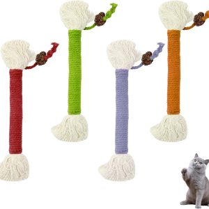 JUGCUT 4 pcs Catnip Toy Rope Chew Sticks Funny Interactive Toy for Indoor Cats, Kitten Teething Chew Toy Rope, Stress Release Cat Sticks Cotton Rope Toy