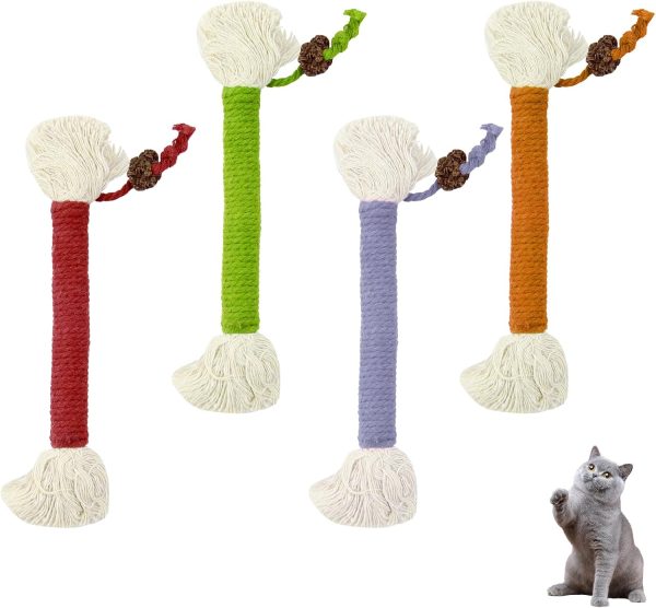 JUGCUT 4 pcs Catnip Toy Rope Chew Sticks Funny Interactive Toy for Indoor Cats, Kitten Teething Chew Toy Rope, Stress Release Cat Sticks Cotton Rope Toy