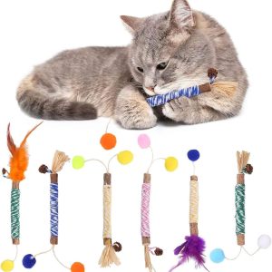 JYTDBCS Cat toy Cat molars stick gall fruit Raffia grass colored cotton rope wood Daylily stick catnip toy cat toys cat chew sticks cat treat toy