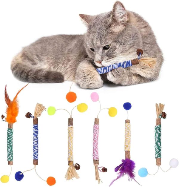 JYTDBCS Cat toy Cat molars stick gall fruit Raffia grass colored cotton rope wood Daylily stick catnip toy cat toys cat chew sticks cat treat toy