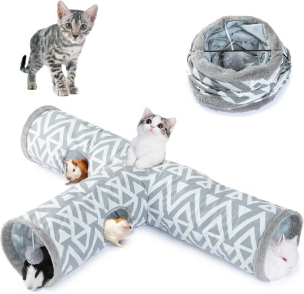 JanYoo Cat Tunnel Bunny Tunnel 3 Way Collapsible Cat Tunnels for Indoor Cats Pet Toy Cat Tube Rabbit Hideout Guinea Pig Ferret Kitty Tunnels