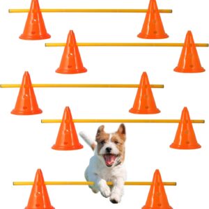 Jiaroutk Dog Agility Hurdle Cones, Dog Agility Training Poles, Agility Jumps Agility Course Backyard Set, Obstacle Course Sports Speed Hurdles for Dogs, Adjustable Hurdles, Cones with Holes