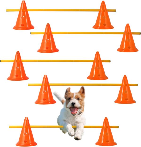 Jiaroutk Dog Agility Hurdle Cones, Dog Agility Training Poles, Agility Jumps Agility Course Backyard Set, Obstacle Course Sports Speed Hurdles for Dogs, Adjustable Hurdles, Cones with Holes