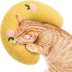 Jognee Pillow for Cats | Soft Fluffy Pet Calming Toy | Catnip Pillow Catnip Plush Toy | U-Shaped Pillow for Sleeping, Resting, Playing (Yellow)