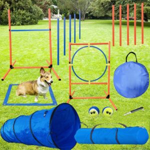 KATZEIST Agility Training Equipment for Dogs, Dog Agility Course Backyard Set Dog Obstacle Course Play Kit Indoor Outdoor Games includes Dog Tunnel, Weave Poles,Jumping Hurdle