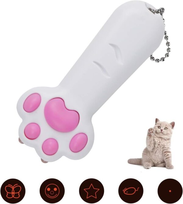 KETIEE Cat Toys LED Pointer, 7 in 1 Multifunction Cat Chaser Toys Mini Flashlight Paw Shape Battery Operated Cats Tracker LED Lighting Toy Interactive Pet Cat Training Exercise Tool,White