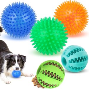 Kapetgo 5 Pack Dog Balls Toys Treat Dispenser Dog Toy Ball and Squeaky Dog Balls Toys for Puppy Medium Large Dogs, Interactive Dog Toys for Boredom Indestructible Dog Puzzle Toy