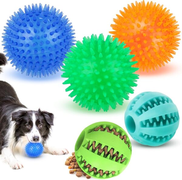 Kapetgo 5 Pack Dog Balls Toys Treat Dispenser Dog Toy Ball and Squeaky Dog Balls Toys for Puppy Medium Large Dogs, Interactive Dog Toys for Boredom Indestructible Dog Puzzle Toy