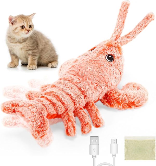 Kinberry Flopping Lobster Toy for Cats & Small Dogs - Soft Cat Chew & Kicker Toy, Motion Activated Moving Cat Toy with 2 Catnip Packets – USB-Chargeable, Washable, Low-Noise Cat Nip Toy Gift, 12.6inch