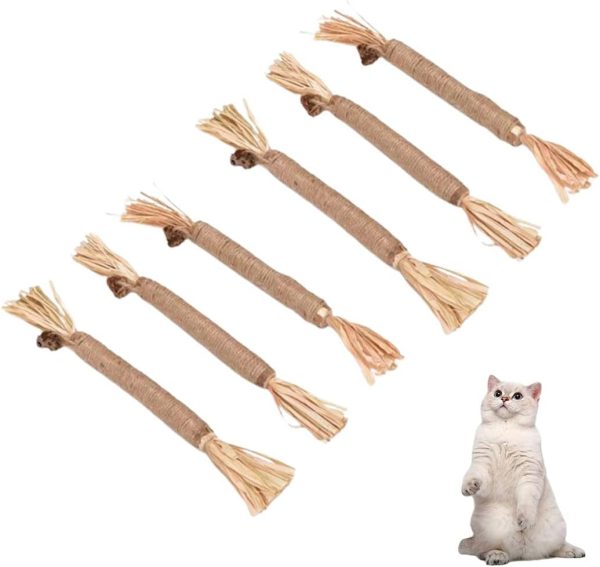 LAWALEISHE 6 pcs Natural Silvervine Sticks Kitten Teething Toys, Cat Dental Care Sticks, Cleaning Teeth Chew Catnip, Cat Teeth Nip Cleaning Catnip Toys for Indoor Kitten Teething and Stress Release