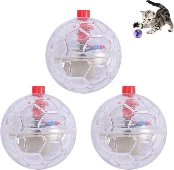 Lam-lord 3pcs LED Flashing Ball Pet Toy, Cat Ball Motion Light Up Balls Hunting Paranormal Equipment Cat Toy for Indoor Chasing Exercise Entertain (Clear)