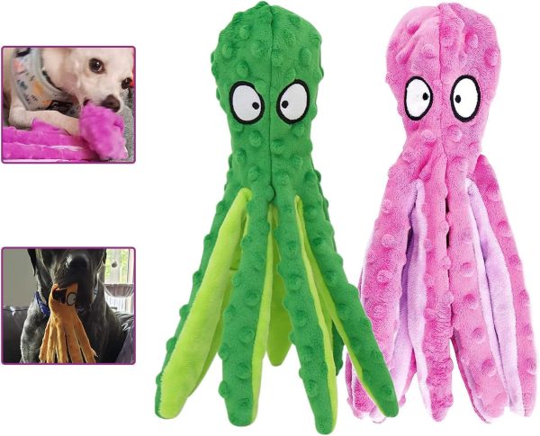 Large No Stuffing Dog Toys with Squeakers, Octopus with Crinkle Plush Dog Chew Toys for Puppy Teething, Durable Interactive Dog Toys for Puppies, Small, Medium, and Large Dogs, 5PACK (pink green)