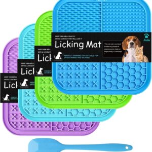 Licking Mat for Dogs & Cats 4 Pack, Slow Feeder Lick Pat Dog Enrichment Toys, Feeding Mat Anxiety Relief with Suction Cups for Butter Food Yogurt Peanut, Pets Training Mat (Blue&Green&Cyan&Purple)