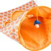 Luckious Indoor Cat Tunnel Bag,Orange Print Pet Cat Tunnel Toy,Collapsible Interactive Cat Drill Bag with Self-Interactive Toy Plush Ball for Indoor Cats Play