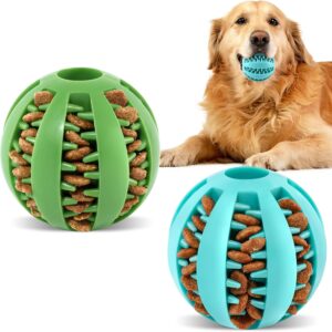 MDEHOPET Chew Toy Balls 2pack Interactive Dog Treat Dispensing Ball Rubber Small Breed Dog Chewing Enrichment Toys for Boredom and Brain Stimulating Game Puppy Teething Chew Toys