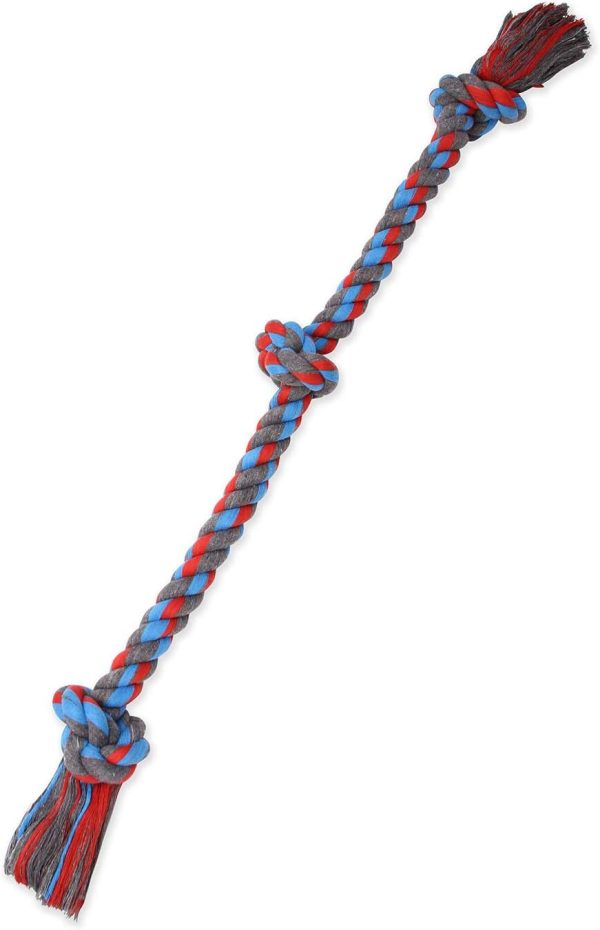 Mammoth Flossy Chews Color 3 Knot Rope Tug – Premium Cotton-Poly Tug Toy for Dogs – Interactive Dog Rope Toy – Tug Dog Chew Toy for Large -X-Large Dogs - X-Large 36”