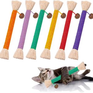 MarverFace 3 Pcs Catnip Toy, Cat Bite Rope Chew Toy, Interactive Cat Toy for Indoor Cats, Filled Natural Catnip Cat Chew Teeth Cleaning Stress Release Catnip Cotton Rope Toy (6 PCS cat bite rope)