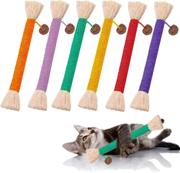 MarverFace 3 Pcs Catnip Toy, Cat Bite Rope Chew Toy, Interactive Cat Toy for Indoor Cats, Filled Natural Catnip Cat Chew Teeth Cleaning Stress Release Catnip Cotton Rope Toy (6 PCS cat bite rope)