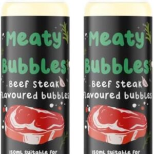 Meaty Bubbles Bubbles For Dogs MULTIPACK x 2, Dog Toys, Pet Bubbles Blowing Bubbles, Pet Toys, Dog Interactive Toys, Birthday Gifts For Dogs NON TOXIC, VEGAN FRIENDLY ((BEEF STEAK PACK OF 2))