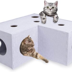 Meeyoview Cat Tunnel, L-Shape, Soft Felt Bed, Peekaboo Windows, Play Tunnels for Indoor Cats, All Breed Sizes