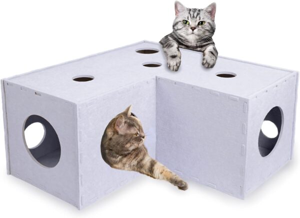 Meeyoview Cat Tunnel, L-Shape, Soft Felt Bed, Peekaboo Windows, Play Tunnels for Indoor Cats, All Breed Sizes