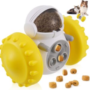 Misvayli Interactive Dog Toy, Pet Food Dispenser Toys Puzzle Toy Food Dispensing Robot Toy Training Game, Tumbler Dog Toy Leaky Golf Toys Slow Feeder for Reduce Boredom and Improve IQ(Yellow)