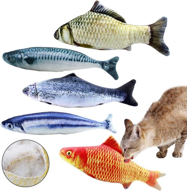 NATUCE 5PCS Catnip Fish Toys for Cat, 20 cm Cat Toys, Cat Fish Pillow, Cat Catnip Toys, Cat Chew Toys, Pet Toy, Cat Pillow, Fish Toy, Teeth Cleaning, Interactive Plush Cat Toys, for Cat, Puppy, dog