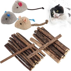 Newoutset 33 Pcs Cat Catnip Sticks, Cat Catnip Chew Toys Natural, Silvervine Matatabi Catnip Sticks Toys, Cat Kitten Teething Toys Sticks for Cat Kitten Teeth Cleaning, Including 3 x Cat Mouse Toy