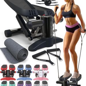 Nordic Lifting Steppers With Resistance Bands Set - Step Machine Exerciser for Home, Up-Down Stepper with LCD Monitor and Non-Slip Pedal - Perfect For Full Body Training