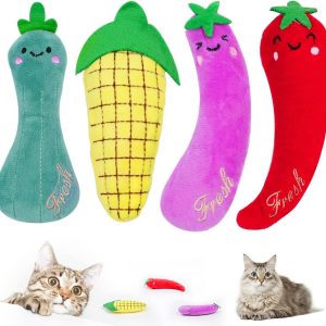 OSDUE Cat Catnip Toys, 4 Pack Catnip Vegtable Toys for Cat, Cat Interactive Toys, Interactive Plush Cat Toys for Cat, Cartoon Kitten Teething Interactive Toy