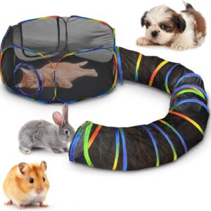 Outdoor 2-in-1 Cat Tunnel & Play Tent - Fun Enclosures Linked with 2 Big Zipper Doors, Breathable Mesh Stays Cool, Cat Tunnel Outdoor Indoor Playpen 2 in 1 Enclosure, Tent