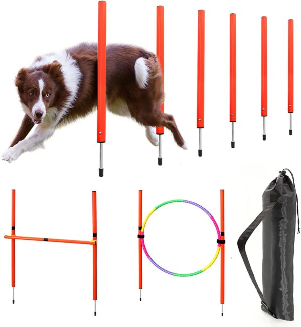 Outdoor Dog Agility Training Equipment Jumping Running Sports Stakes Pole Portable Pet Obstacle Course Set for Backyard