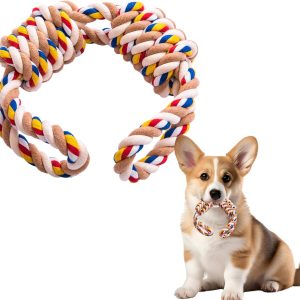 PLUSHCEWT Dog Rope Toys Indestructible,Puppy Chew Toys,Heavy Duty Dog Toys,Natural Cotton Dog Pull Rope,60 cm/23.62 inch 2 Knots Tough Dog Tug Toy for Teeth Cleaning