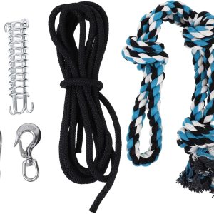 POPETPOP Dog Leashes-Pet Durable Stainless Steel Spring Pole Dog Rope Toys Hanging Exercise Rope Pull with 5M Black Ropes