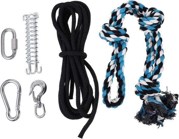 POPETPOP Dog Leashes-Pet Durable Stainless Steel Spring Pole Dog Rope Toys Hanging Exercise Rope Pull with 5M Black Ropes