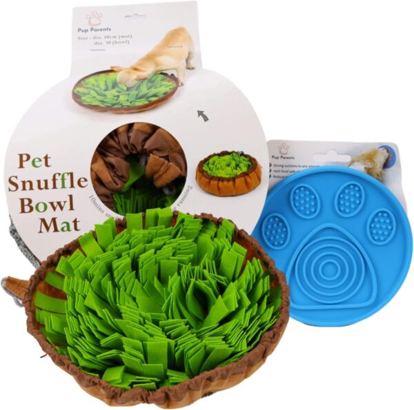 PUP PARENTS Dog Snuffle Mat and Lick Mat Combo. Puppy training, Slow feeding, stress reducing, mind game toys for small to large dogs. Treat sniffing puzzle, foraging and digging interactive play toy.