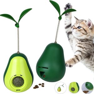 Pawaboo 2 Pack Catnip Tumbler Toys, Cat Teaser Toys for Slow Feeding Function, Cute Avocado Shape Catnip Ball Toys for Indoor Cats Kitty, Interactive Kitten Bell Toys with Adjustable Feeding Hole