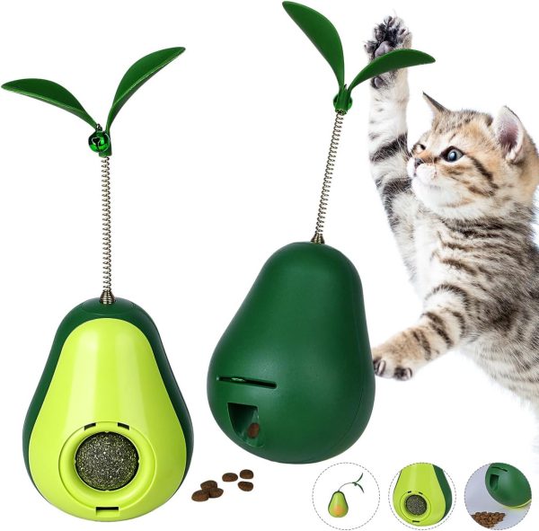 Pawaboo 2 Pack Catnip Tumbler Toys, Cat Teaser Toys for Slow Feeding Function, Cute Avocado Shape Catnip Ball Toys for Indoor Cats Kitty, Interactive Kitten Bell Toys with Adjustable Feeding Hole