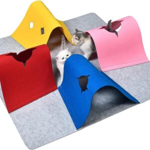 Peekaboo Cat Cave & Foldable Play Mat with Tunnel: 4-Color Durable Felt Blend with Indoor Cat Tunnels - Perfect Combo for Fun & Rest